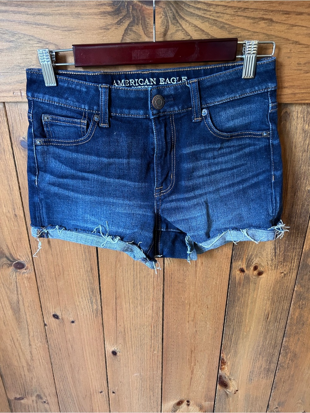 American Eagle Outfitters Indigo Frayed Hem Denim Shorts